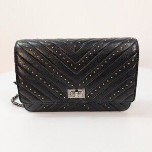 Chanel Special Edition Reissue Black Studded Chevron Calfskin Wallet on Chain
